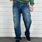 شلوار جین نیم بگ آبی تیره