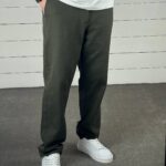 شلوار کتان نیم بگ سبز تیره