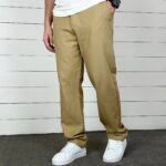 شلوار کتان نیم بگ نخودی