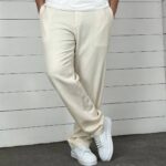 شلوار کتان نیم بگ کرم