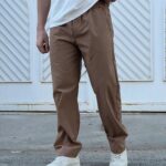 شلوار نیم بگ کتان نسکافه ای